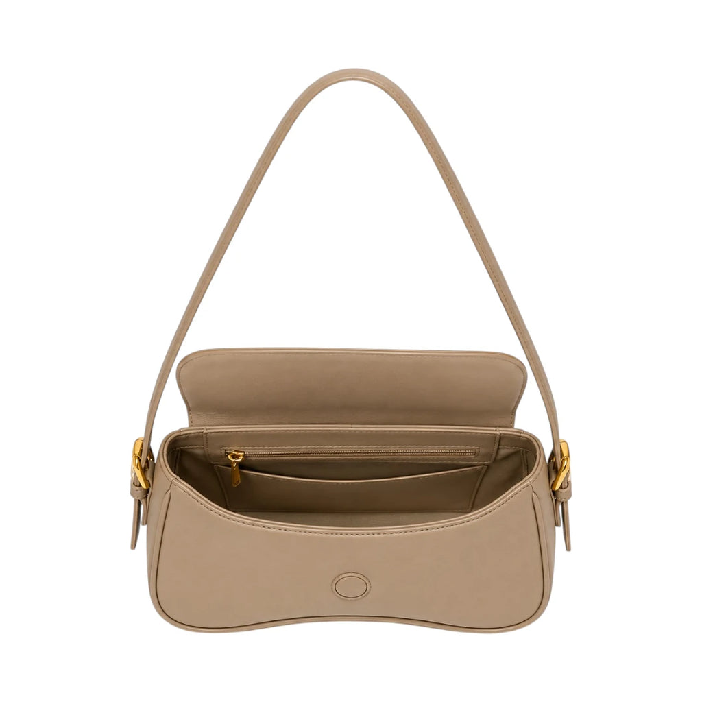 Virant Collection Women's Beige Leather Baguette Bag with Curved Flap
