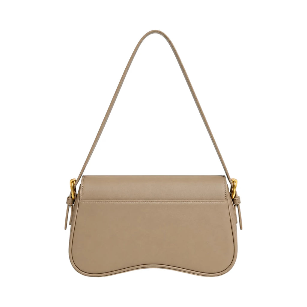 Virant Collection Women's Beige Leather Baguette Bag with Curved Flap