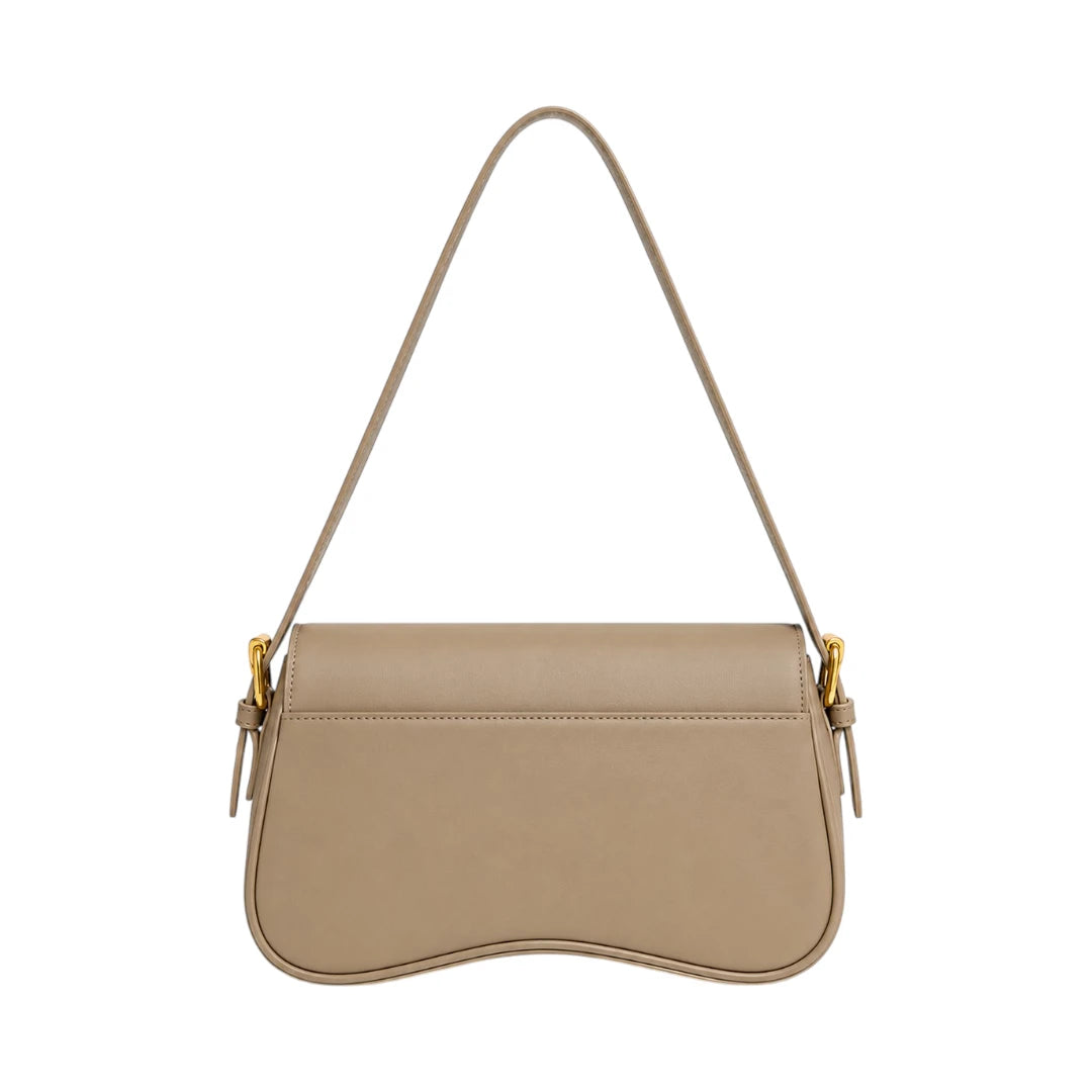 Virant Collection Women's Beige Leather Baguette Bag with Curved Flap
