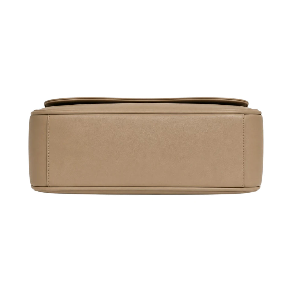 Virant Collection Women's Beige Leather Baguette Bag with Curved Flap
