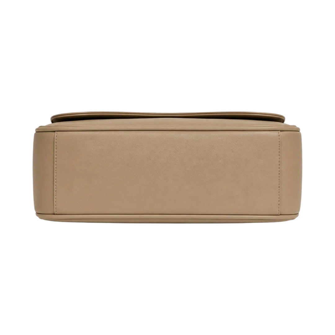 Virant Collection Women's Beige Leather Baguette Bag with Curved Flap